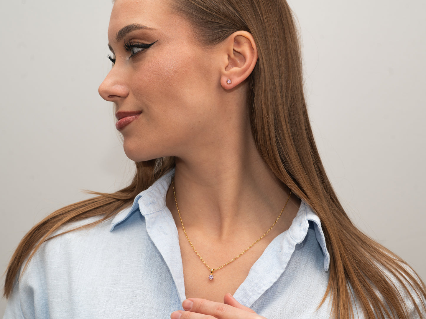 Silber-Halskette 40 + 5 cm mit pinkem Zirkonia (5 mm) miaGemo