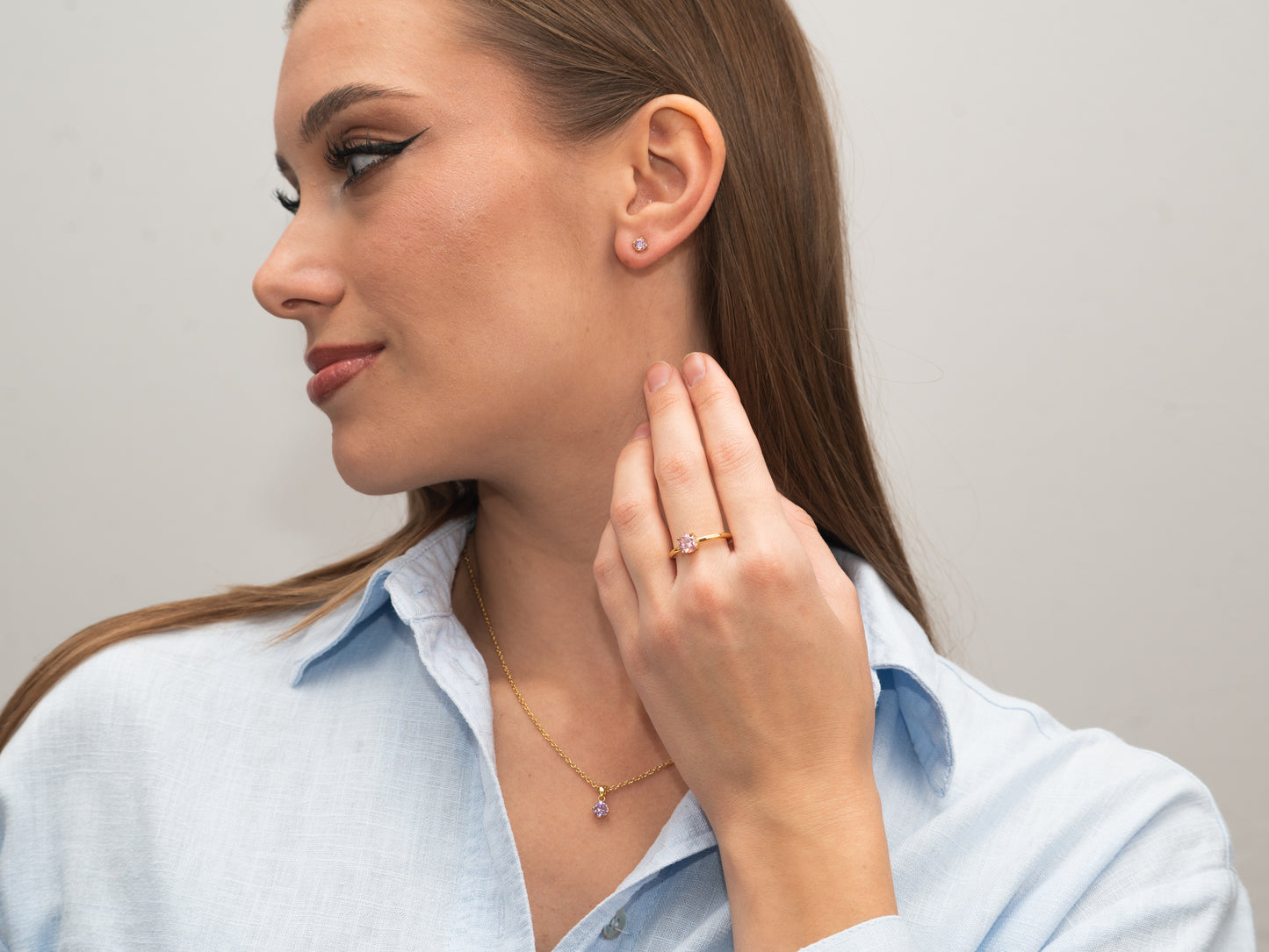 Silber-Ohrringe 3 mm mit pinkem Zirkonia, vergoldet miaGemo