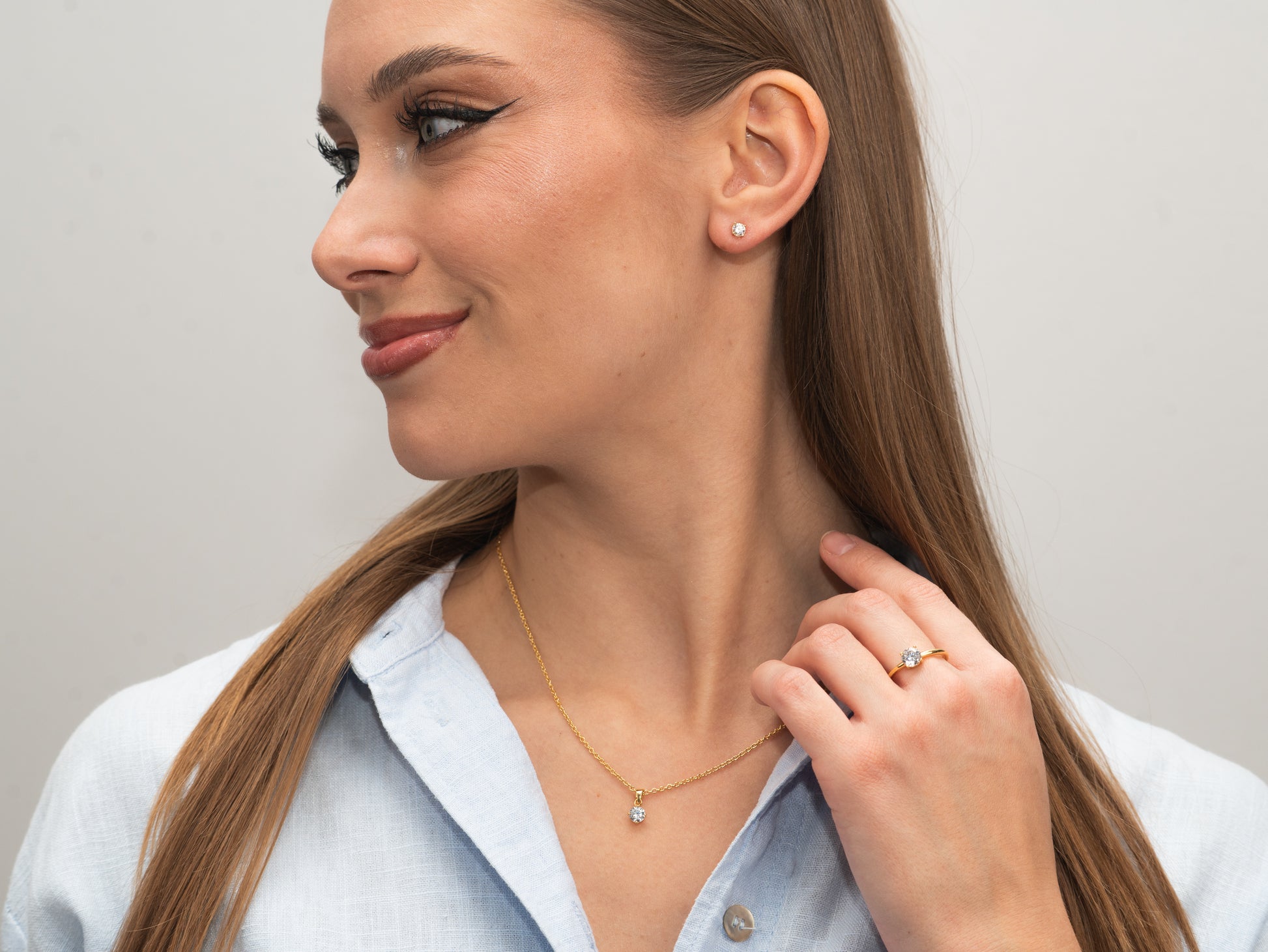 Silber-Ohrringe 3 mm mit weißem Zirkonia, vergoldet miaGemo