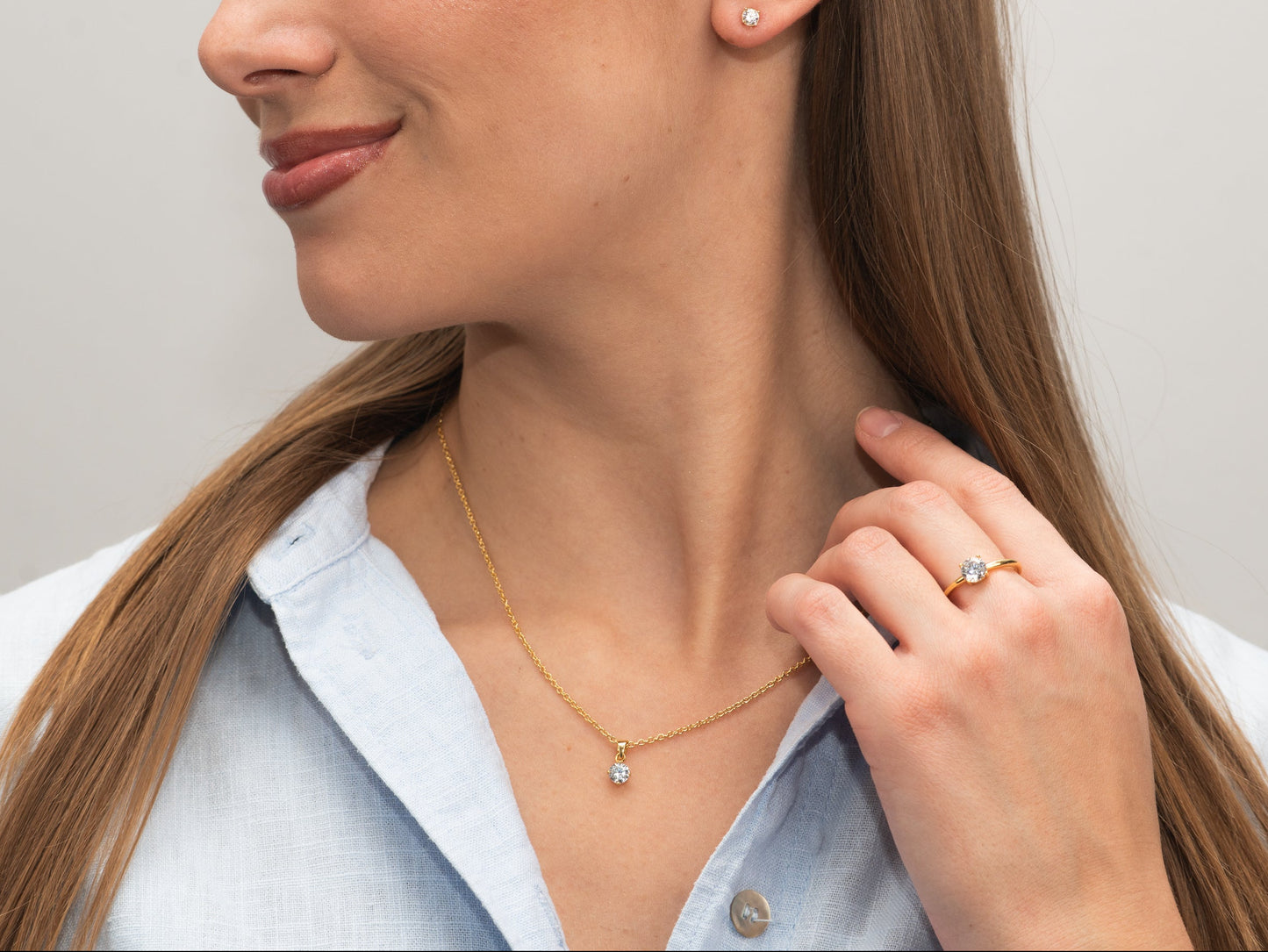 Silber-Halskette 40 + 5 cm mit weißem Zirkonia (5 mm) miaGemo